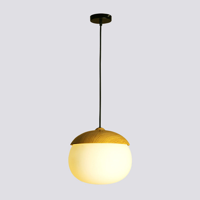 Beige Nut Pendant Light Simple Style 1 Head Wooden Ceiling Hang Lamp for Restaurant Wood Barn Clearhalo 'Ceiling Lights' 'Modern Pendants' 'Modern' 'Pendant Lights' 'Pendants' Lighting' 2462561