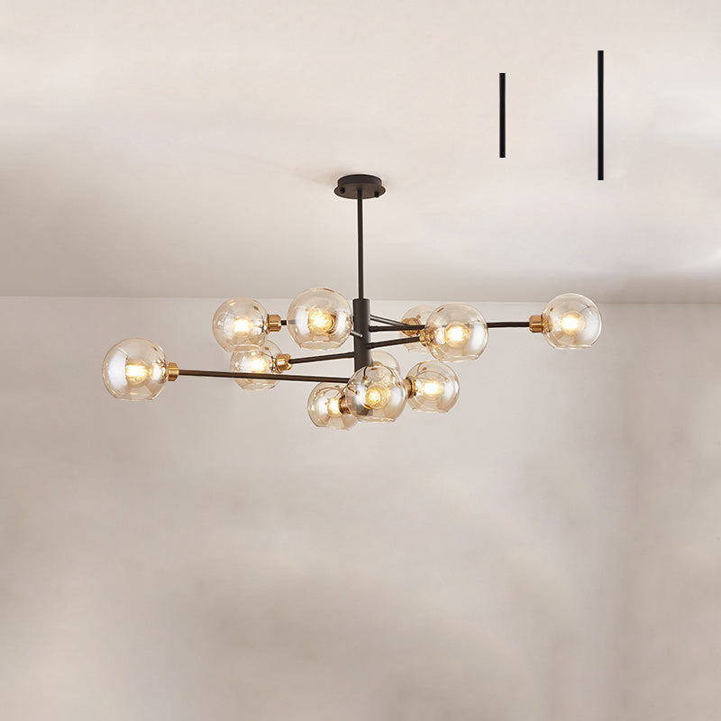 Postmodern Sputnik Chandelier Light Fixture Glass Living Room Hanging Ceiling Light 11 Black Cognac Clearhalo 'Ceiling Lights' 'Chandeliers' 'Glass shade' 'Glass' 'Modern Chandeliers' 'Modern' Lighting' 2462578