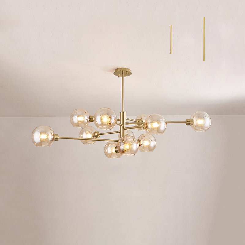 Postmodern Sputnik Chandelier Light Fixture Glass Living Room Hanging Ceiling Light 11 Gold Cognac Clearhalo 'Ceiling Lights' 'Chandeliers' 'Glass shade' 'Glass' 'Modern Chandeliers' 'Modern' Lighting' 2462579