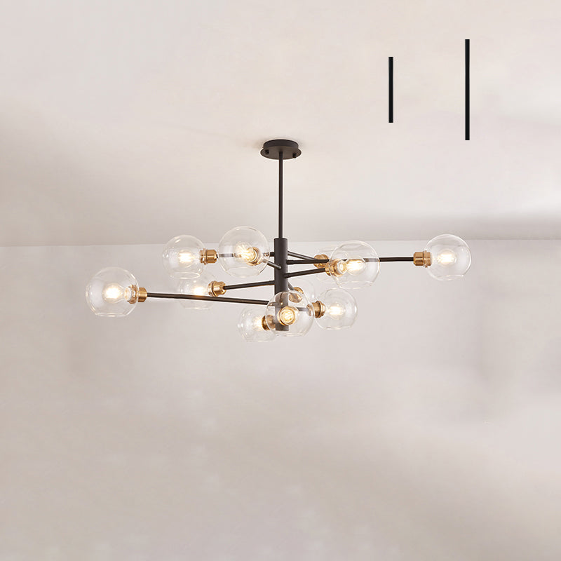 Postmodern Sputnik Chandelier Light Fixture Glass Living Room Hanging Ceiling Light 11 Black Clear Clearhalo 'Ceiling Lights' 'Chandeliers' 'Glass shade' 'Glass' 'Modern Chandeliers' 'Modern' Lighting' 2462581