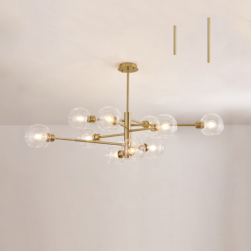Postmodern Sputnik Chandelier Light Fixture Glass Living Room Hanging Ceiling Light 11 Gold Clear Clearhalo 'Ceiling Lights' 'Chandeliers' 'Glass shade' 'Glass' 'Modern Chandeliers' 'Modern' Lighting' 2462583