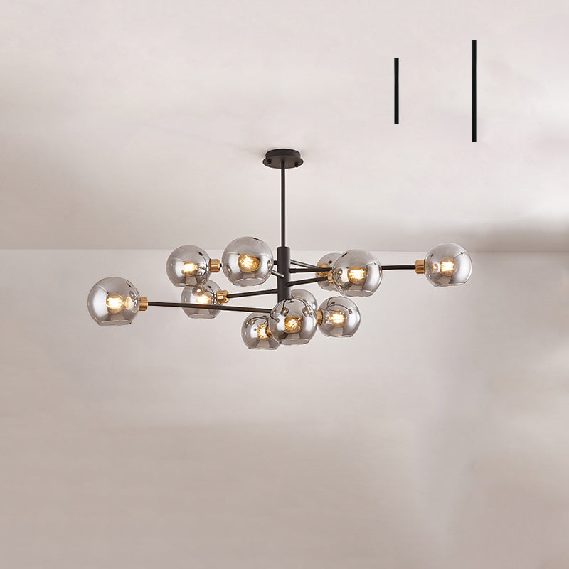 Postmodern Sputnik Chandelier Light Fixture Glass Living Room Hanging Ceiling Light 11 Black Smoke Grey Clearhalo 'Ceiling Lights' 'Chandeliers' 'Glass shade' 'Glass' 'Modern Chandeliers' 'Modern' Lighting' 2462586