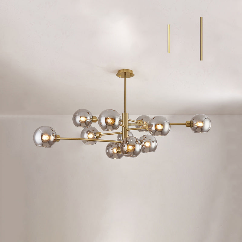 Postmodern Sputnik Chandelier Light Fixture Glass Living Room Hanging Ceiling Light 11 Gold Smoke Grey Clearhalo 'Ceiling Lights' 'Chandeliers' 'Glass shade' 'Glass' 'Modern Chandeliers' 'Modern' Lighting' 2462588