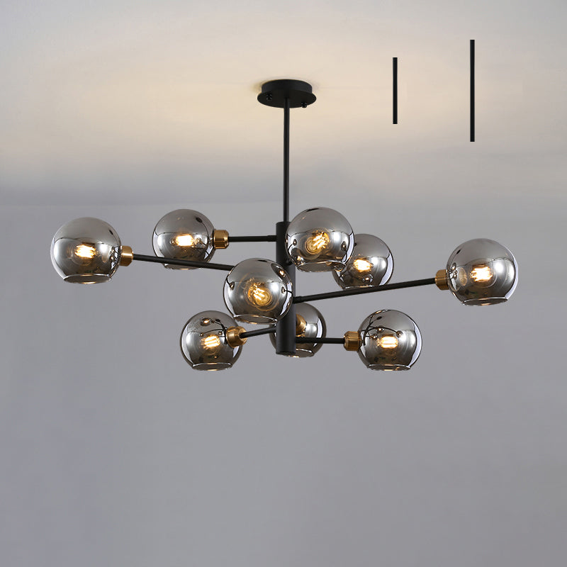Postmodern Sputnik Chandelier Light Fixture Glass Living Room Hanging Ceiling Light 9 Black Smoke Grey Clearhalo 'Ceiling Lights' 'Chandeliers' 'Glass shade' 'Glass' 'Modern Chandeliers' 'Modern' Lighting' 2462593