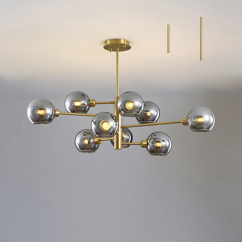 Postmodern Sputnik Chandelier Light Fixture Glass Living Room Hanging Ceiling Light 9 Gold Smoke Grey Clearhalo 'Ceiling Lights' 'Chandeliers' 'Glass shade' 'Glass' 'Modern Chandeliers' 'Modern' Lighting' 2462595