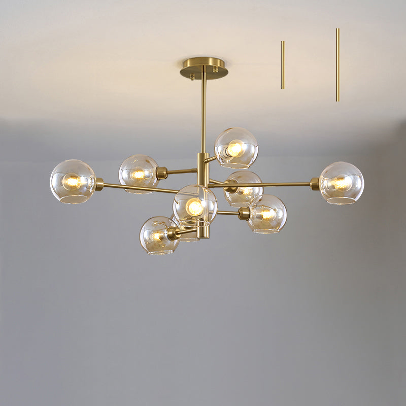 Postmodern Sputnik Chandelier Light Fixture Glass Living Room Hanging Ceiling Light 9 Gold Cognac Clearhalo 'Ceiling Lights' 'Chandeliers' 'Glass shade' 'Glass' 'Modern Chandeliers' 'Modern' Lighting' 2462601