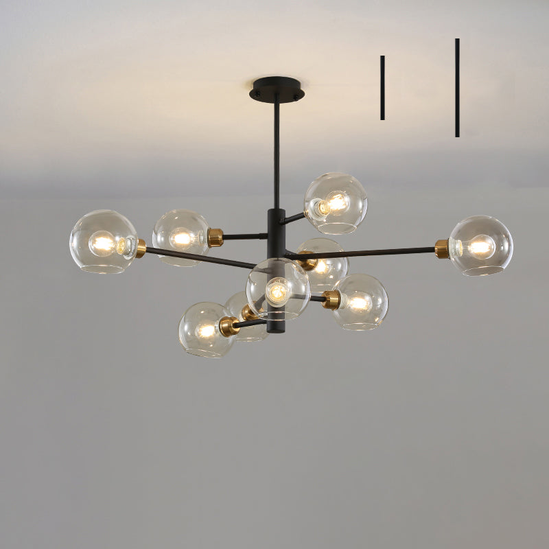 Postmodern Sputnik Chandelier Light Fixture Glass Living Room Hanging Ceiling Light 9 Black Clear Clearhalo 'Ceiling Lights' 'Chandeliers' 'Glass shade' 'Glass' 'Modern Chandeliers' 'Modern' Lighting' 2462604
