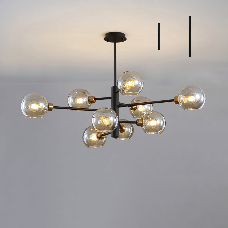 Postmodern Sputnik Chandelier Light Fixture Glass Living Room Hanging Ceiling Light 9 Black Cognac Clearhalo 'Ceiling Lights' 'Chandeliers' 'Glass shade' 'Glass' 'Modern Chandeliers' 'Modern' Lighting' 2462605