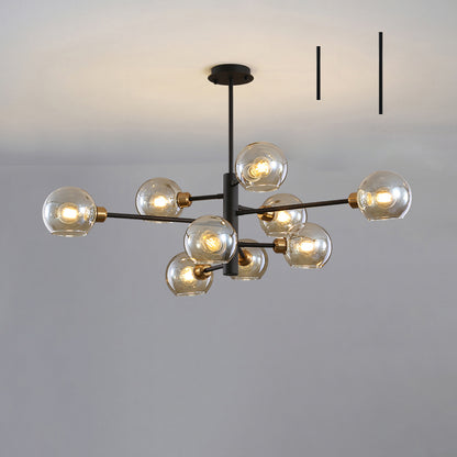 Postmodern Sputnik Chandelier Light Fixture Glass Living Room Hanging Ceiling Light 9 Black Cognac Clearhalo 'Ceiling Lights' 'Chandeliers' 'Glass shade' 'Glass' 'Modern Chandeliers' 'Modern' Lighting' 2462605