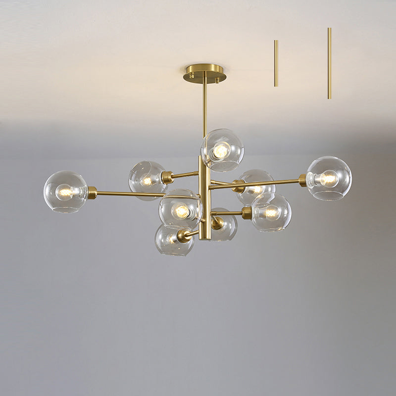 Postmodern Sputnik Chandelier Light Fixture Glass Living Room Hanging Ceiling Light 9 Gold Clear Clearhalo 'Ceiling Lights' 'Chandeliers' 'Glass shade' 'Glass' 'Modern Chandeliers' 'Modern' Lighting' 2462607
