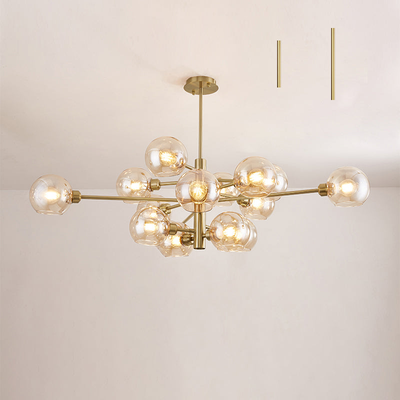 Postmodern Sputnik Chandelier Light Fixture Glass Living Room Hanging Ceiling Light 15 Gold Cognac Clearhalo 'Ceiling Lights' 'Chandeliers' 'Glass shade' 'Glass' 'Modern Chandeliers' 'Modern' Lighting' 2462611