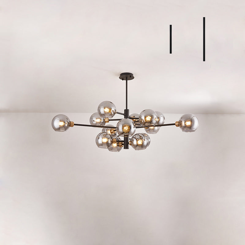 Postmodern Sputnik Chandelier Light Fixture Glass Living Room Hanging Ceiling Light 15 Black Smoke Grey Clearhalo 'Ceiling Lights' 'Chandeliers' 'Glass shade' 'Glass' 'Modern Chandeliers' 'Modern' Lighting' 2462613