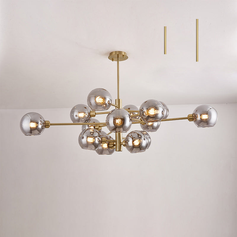 Postmodern Sputnik Chandelier Light Fixture Glass Living Room Hanging Ceiling Light 15 Gold Smoke Grey Clearhalo 'Ceiling Lights' 'Chandeliers' 'Glass shade' 'Glass' 'Modern Chandeliers' 'Modern' Lighting' 2462616