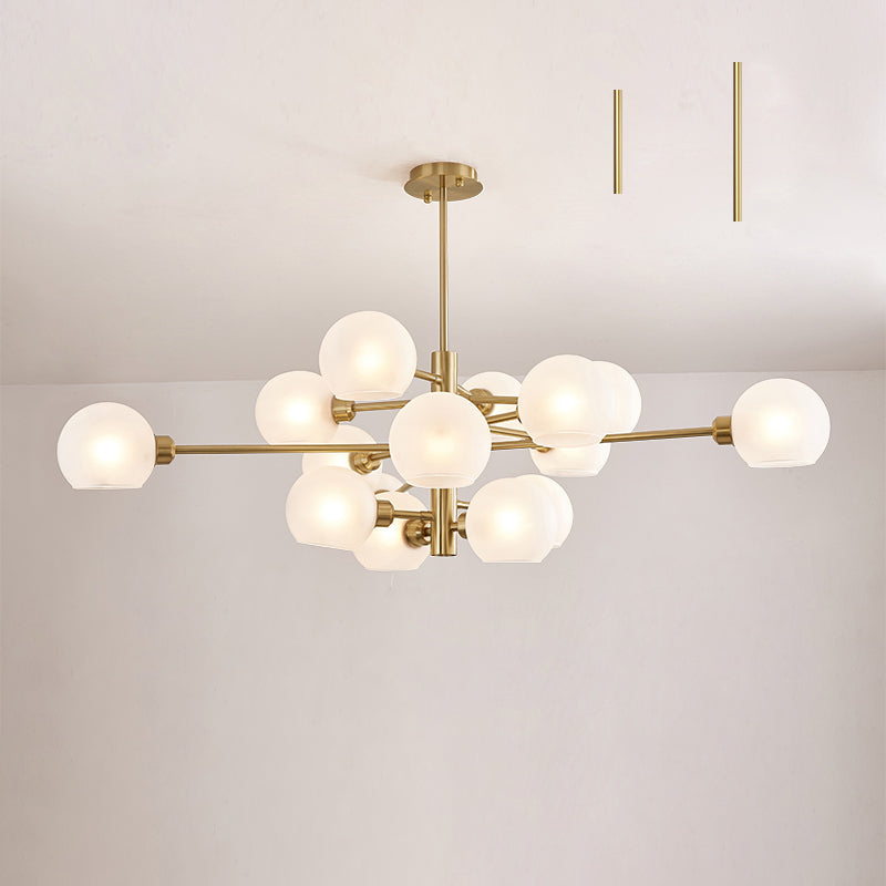 Postmodern Sputnik Chandelier Light Fixture Glass Living Room Hanging Ceiling Light 15 Gold White Clearhalo 'Ceiling Lights' 'Chandeliers' 'Glass shade' 'Glass' 'Modern Chandeliers' 'Modern' Lighting' 2462619