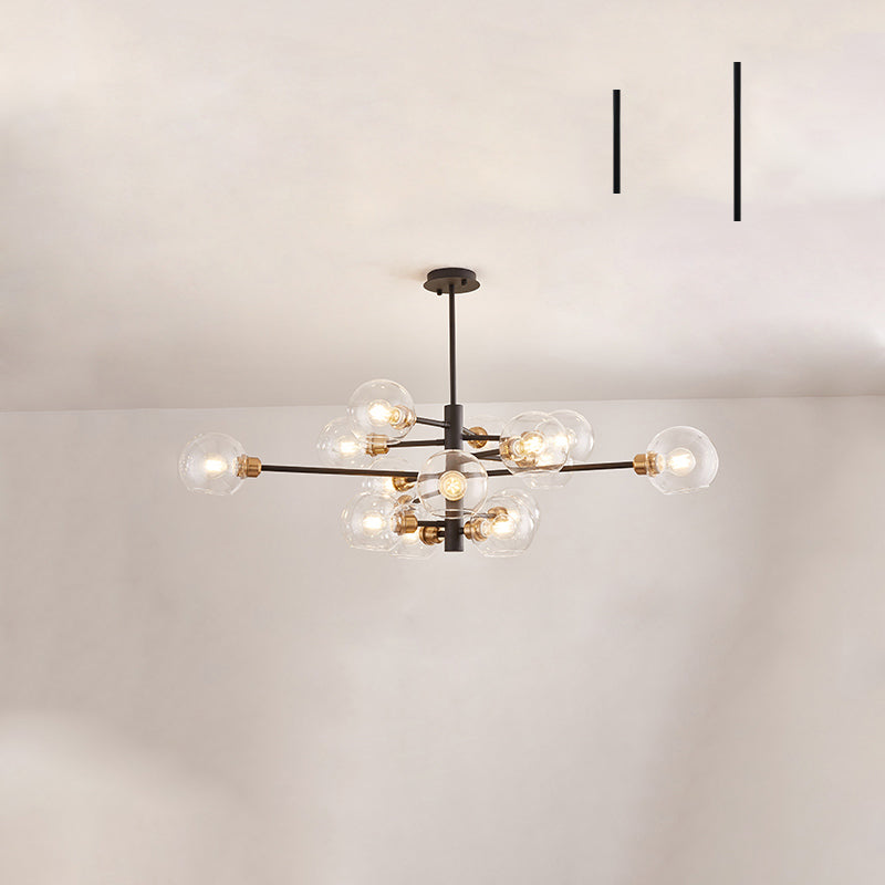 Postmodern Sputnik Chandelier Light Fixture Glass Living Room Hanging Ceiling Light 15 Black Clear Clearhalo 'Ceiling Lights' 'Chandeliers' 'Glass shade' 'Glass' 'Modern Chandeliers' 'Modern' Lighting' 2462621