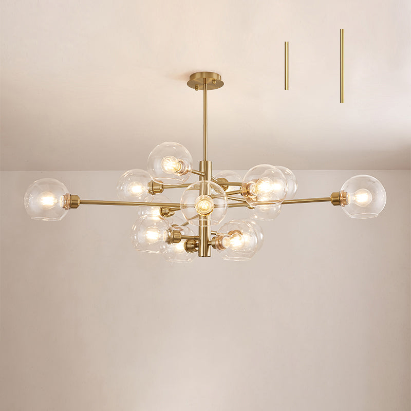 Postmodern Sputnik Chandelier Light Fixture Glass Living Room Hanging Ceiling Light 15 Gold Clear Clearhalo 'Ceiling Lights' 'Chandeliers' 'Glass shade' 'Glass' 'Modern Chandeliers' 'Modern' Lighting' 2462623
