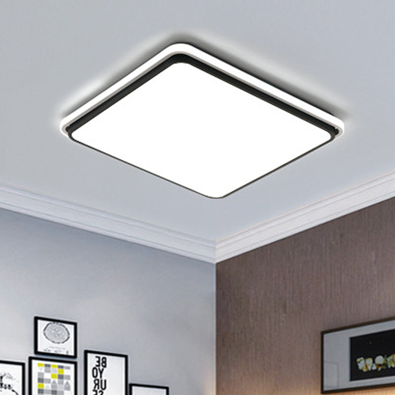 16"/19.5"/35.5" Wide Black and White Square/Rectangle Flush Lamp Modernist Led Acrylic Flush Mount Ceiling Light in White/Warm Light Black-White White Clearhalo 'Ceiling Lights' 'Close To Ceiling Lights' 'Close to ceiling' 'Flush mount' Lighting' 246265