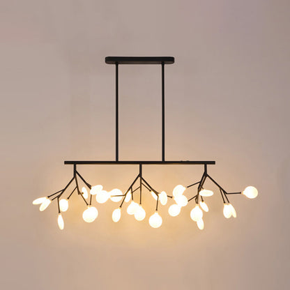 Minimalist Firefly Island Lamp Glass 27-Bulb Dining Room Suspended Lighting Fixture Black White Clearhalo 'Ceiling Lights' 'Island Lights' Lighting' 2462655