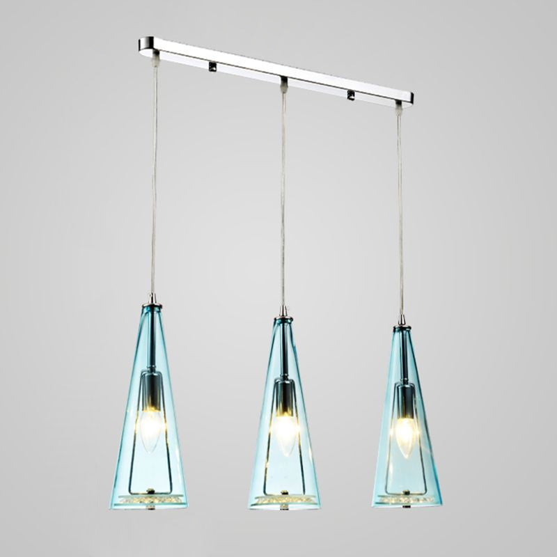 Conical Glass Multi-Light Pendant Modernist 3-Head Hanging Ceiling Light for Dining Room Blue Linear Clearhalo 'Ceiling Lights' 'Chandeliers' 'Glass shade' 'Glass' 'Modern Pendants' 'Modern' 'Pendant Lights' 'Pendants' Lighting' 2462668