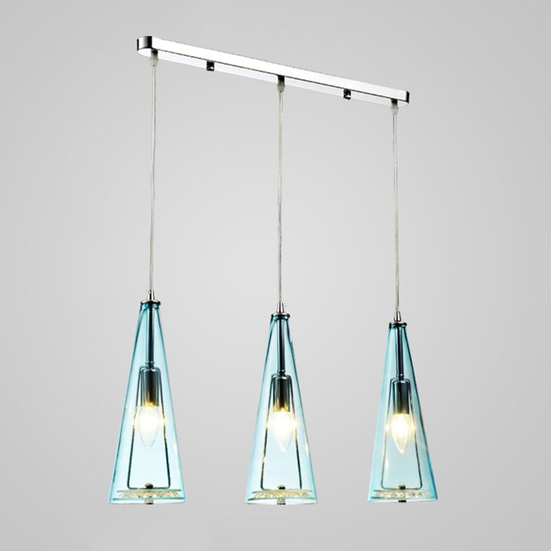 Conical Glass Multi-Light Pendant Modernist 3-Head Hanging Ceiling Light for Dining Room Blue Linear Clearhalo 'Ceiling Lights' 'Chandeliers' 'Glass shade' 'Glass' 'Modern Pendants' 'Modern' 'Pendant Lights' 'Pendants' Lighting' 2462668