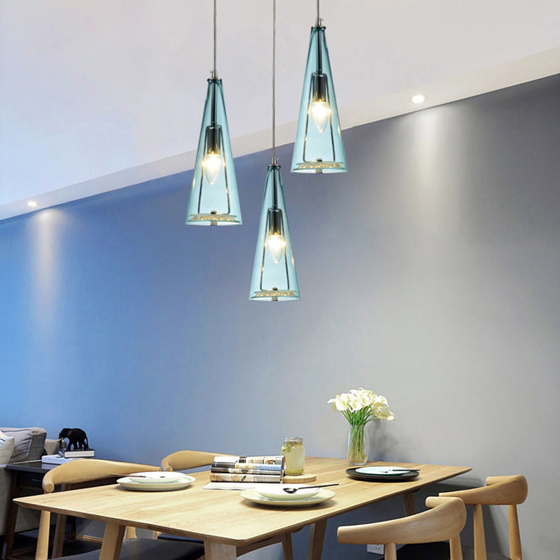 Conical Glass Multi-Light Pendant Modernist 3-Head Hanging Ceiling Light for Dining Room Clearhalo 'Ceiling Lights' 'Chandeliers' 'Glass shade' 'Glass' 'Modern Pendants' 'Modern' 'Pendant Lights' 'Pendants' Lighting' 2462670