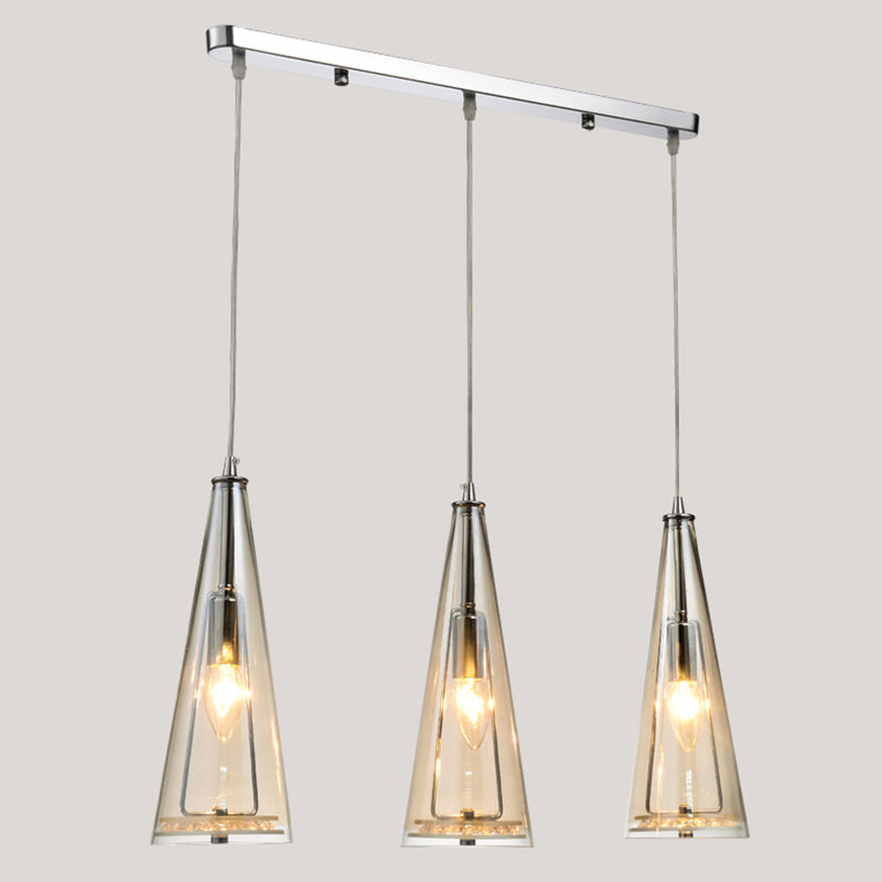Conical Glass Multi-Light Pendant Modernist 3-Head Hanging Ceiling Light for Dining Room Cognac Linear Clearhalo 'Ceiling Lights' 'Chandeliers' 'Glass shade' 'Glass' 'Modern Pendants' 'Modern' 'Pendant Lights' 'Pendants' Lighting' 2462672