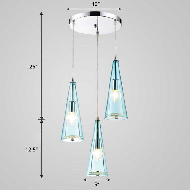 Conical Glass Multi-Light Pendant Modernist 3-Head Hanging Ceiling Light for Dining Room Clearhalo 'Ceiling Lights' 'Chandeliers' 'Glass shade' 'Glass' 'Modern Pendants' 'Modern' 'Pendant Lights' 'Pendants' Lighting' 2462673