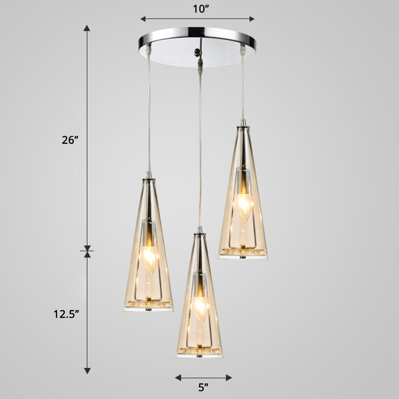 Conical Glass Multi-Light Pendant Modernist 3-Head Hanging Ceiling Light for Dining Room Clearhalo 'Ceiling Lights' 'Chandeliers' 'Glass shade' 'Glass' 'Modern Pendants' 'Modern' 'Pendant Lights' 'Pendants' Lighting' 2462675