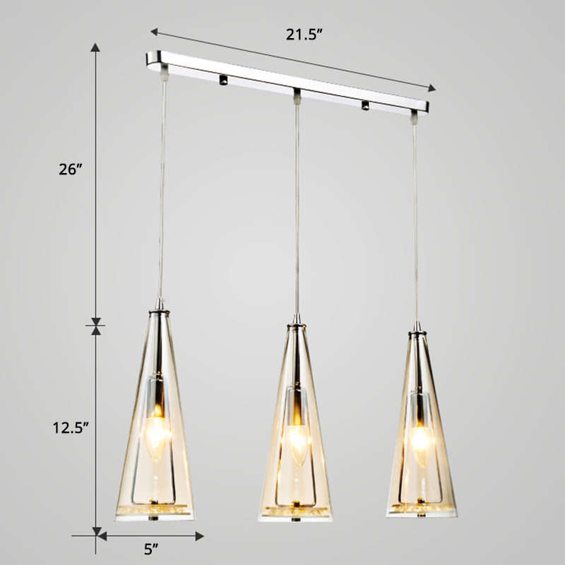 Conical Glass Multi-Light Pendant Modernist 3-Head Hanging Ceiling Light for Dining Room Clearhalo 'Ceiling Lights' 'Chandeliers' 'Glass shade' 'Glass' 'Modern Pendants' 'Modern' 'Pendant Lights' 'Pendants' Lighting' 2462676