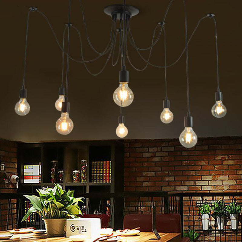 8 Bulbs Spider Ceiling Lamp Industrial Black Metal Swag Pendant Lighting for Restaurant Clearhalo 'Art Deco Pendants' 'Black' 'Cast Iron' 'Ceiling Lights' 'Ceramic' 'Crystal' 'Industrial Pendants' 'Industrial' 'Metal' 'Middle Century Pendants' 'Pendant Lights' 'Pendants' 'Rustic Pendants' 'Tiffany' Lighting' 2462677