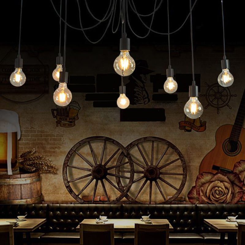 8 Bulbs Spider Ceiling Lamp Industrial Black Metal Swag Pendant Lighting for Restaurant Clearhalo 'Art Deco Pendants' 'Black' 'Cast Iron' 'Ceiling Lights' 'Ceramic' 'Crystal' 'Industrial Pendants' 'Industrial' 'Metal' 'Middle Century Pendants' 'Pendant Lights' 'Pendants' 'Rustic Pendants' 'Tiffany' Lighting' 2462678
