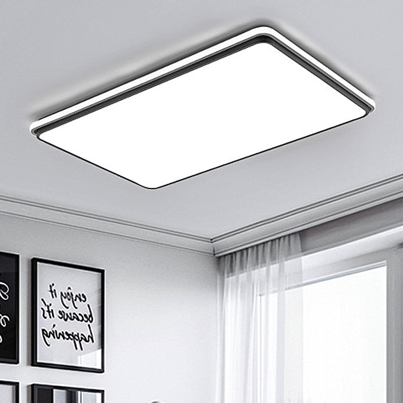 16"/19.5"/35.5" Wide Black and White Square/Rectangle Flush Lamp Modernist Led Acrylic Flush Mount Ceiling Light in White/Warm Light Black-White 35.5" Clearhalo 'Ceiling Lights' 'Close To Ceiling Lights' 'Close to ceiling' 'Flush mount' Lighting' 246268