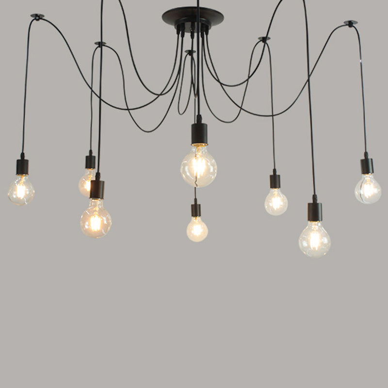 8 Bulbs Spider Ceiling Lamp Industrial Black Metal Swag Pendant Lighting for Restaurant Clearhalo 'Art Deco Pendants' 'Black' 'Cast Iron' 'Ceiling Lights' 'Ceramic' 'Crystal' 'Industrial Pendants' 'Industrial' 'Metal' 'Middle Century Pendants' 'Pendant Lights' 'Pendants' 'Rustic Pendants' 'Tiffany' Lighting' 2462683