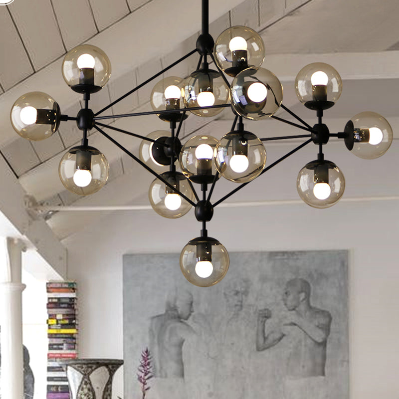 Clear Glass Ball Chandelier Lighting Loft Style Bedroom Hanging Light Fixture in Black 15 Black Clearhalo 'Cast Iron' 'Ceiling Lights' 'Chandeliers' 'Industrial Chandeliers' 'Industrial' 'Metal' 'Middle Century Chandeliers' 'Rustic Chandeliers' 'Tiffany' Lighting' 2462705