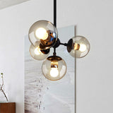 Clear Glass Ball Chandelier Lighting Loft Style Bedroom Hanging Light Fixture in Black 4 Black Clearhalo 'Cast Iron' 'Ceiling Lights' 'Chandeliers' 'Industrial Chandeliers' 'Industrial' 'Metal' 'Middle Century Chandeliers' 'Rustic Chandeliers' 'Tiffany' Lighting' 2462706