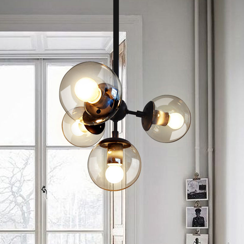Clear Glass Ball Chandelier Lighting Loft Style Bedroom Hanging Light Fixture in Black Clearhalo 'Cast Iron' 'Ceiling Lights' 'Chandeliers' 'Industrial Chandeliers' 'Industrial' 'Metal' 'Middle Century Chandeliers' 'Rustic Chandeliers' 'Tiffany' Lighting' 2462708
