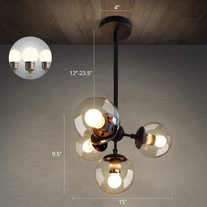 Clear Glass Ball Chandelier Lighting Loft Style Bedroom Hanging Light Fixture in Black Clearhalo 'Cast Iron' 'Ceiling Lights' 'Chandeliers' 'Industrial Chandeliers' 'Industrial' 'Metal' 'Middle Century Chandeliers' 'Rustic Chandeliers' 'Tiffany' Lighting' 2462709