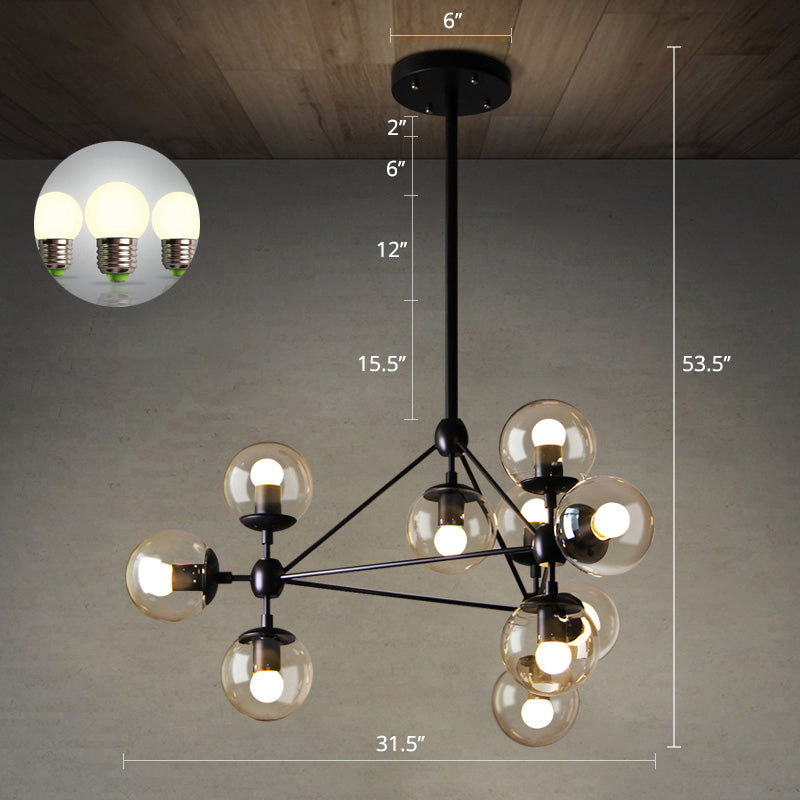 Clear Glass Ball Chandelier Lighting Loft Style Bedroom Hanging Light Fixture in Black Clearhalo 'Cast Iron' 'Ceiling Lights' 'Chandeliers' 'Industrial Chandeliers' 'Industrial' 'Metal' 'Middle Century Chandeliers' 'Rustic Chandeliers' 'Tiffany' Lighting' 2462710