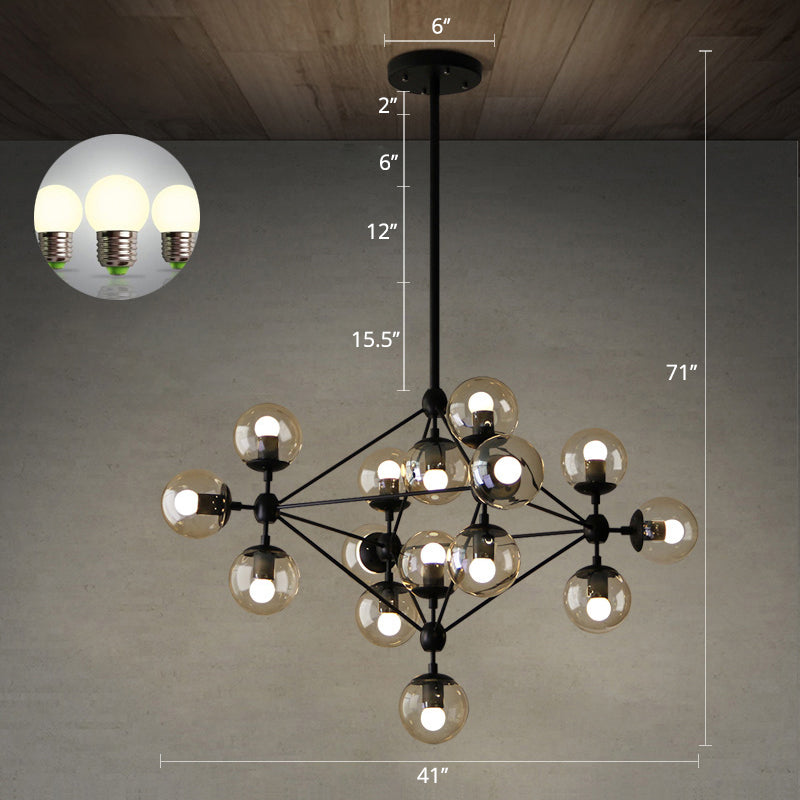 Clear Glass Ball Chandelier Lighting Loft Style Bedroom Hanging Light Fixture in Black Clearhalo 'Cast Iron' 'Ceiling Lights' 'Chandeliers' 'Industrial Chandeliers' 'Industrial' 'Metal' 'Middle Century Chandeliers' 'Rustic Chandeliers' 'Tiffany' Lighting' 2462711