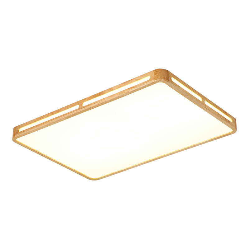 Rectangle LED Flush Mount Lamp Simple Style Wooden Living Room Ceiling ...