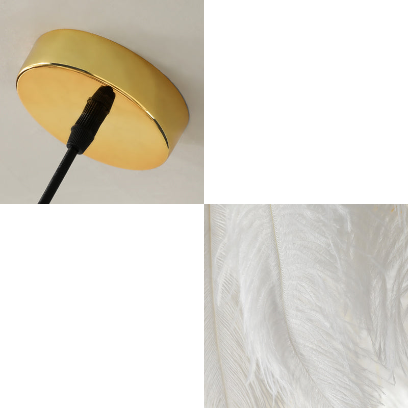 Goose Feather Round Pendant Lamp Nordic 1-Bulb White Suspended Lighting Fixture for Bedroom Clearhalo 'Ceiling Lights' 'Modern Pendants' 'Modern' 'Pendant Lights' 'Pendants' Lighting' 2462779