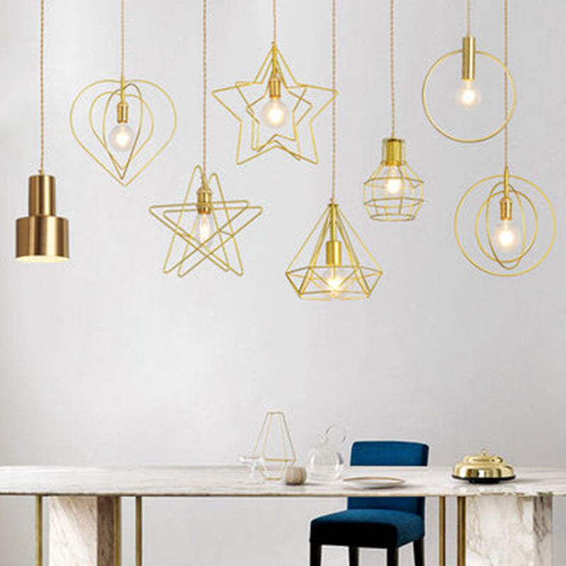 Nordic Caging Pendant Light Fixture 1-Light Metal Ceiling Suspension Lamp in Gold Gold Clearhalo 'Art Deco Pendants' 'Cast Iron' 'Ceiling Lights' 'Ceramic' 'Crystal' 'Industrial Pendants' 'Industrial' 'Metal' 'Middle Century Pendants' 'Pendant Lights' 'Pendants' 'Tiffany' Lighting' 2462782
