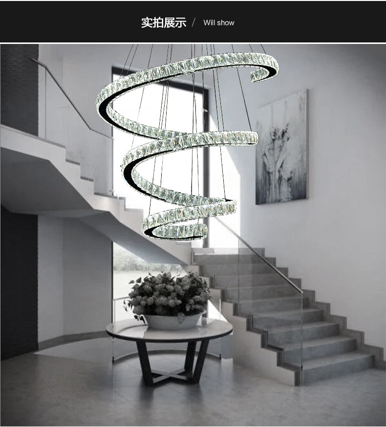 Crystal Inlaid Spiral Chandelier Pendant Light Simplicity Stainless Steel LED Suspension Light Stainless-Steel Clearhalo 'Ceiling Lights' 'Chandeliers' 'Modern Chandeliers' 'Modern' Lighting' 2462801