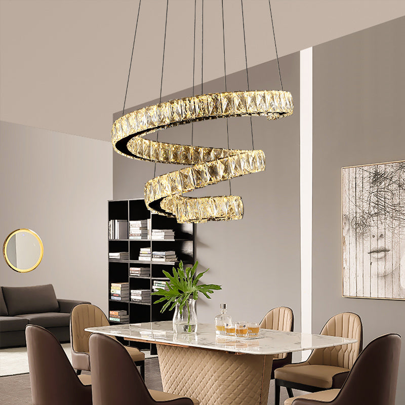 Crystal Inlaid Spiral Chandelier Pendant Light Simplicity Stainless Steel LED Suspension Light Clearhalo 'Ceiling Lights' 'Chandeliers' 'Modern Chandeliers' 'Modern' Lighting' 2462802