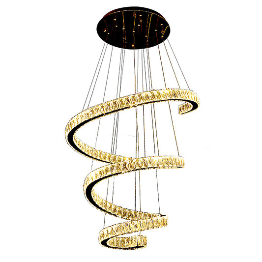 Crystal Inlaid Spiral Chandelier Pendant Light Simplicity Stainless Steel LED Suspension Light Stainless-Steel 31.5" Clearhalo 'Ceiling Lights' 'Chandeliers' 'Modern Chandeliers' 'Modern' Lighting' 2462804