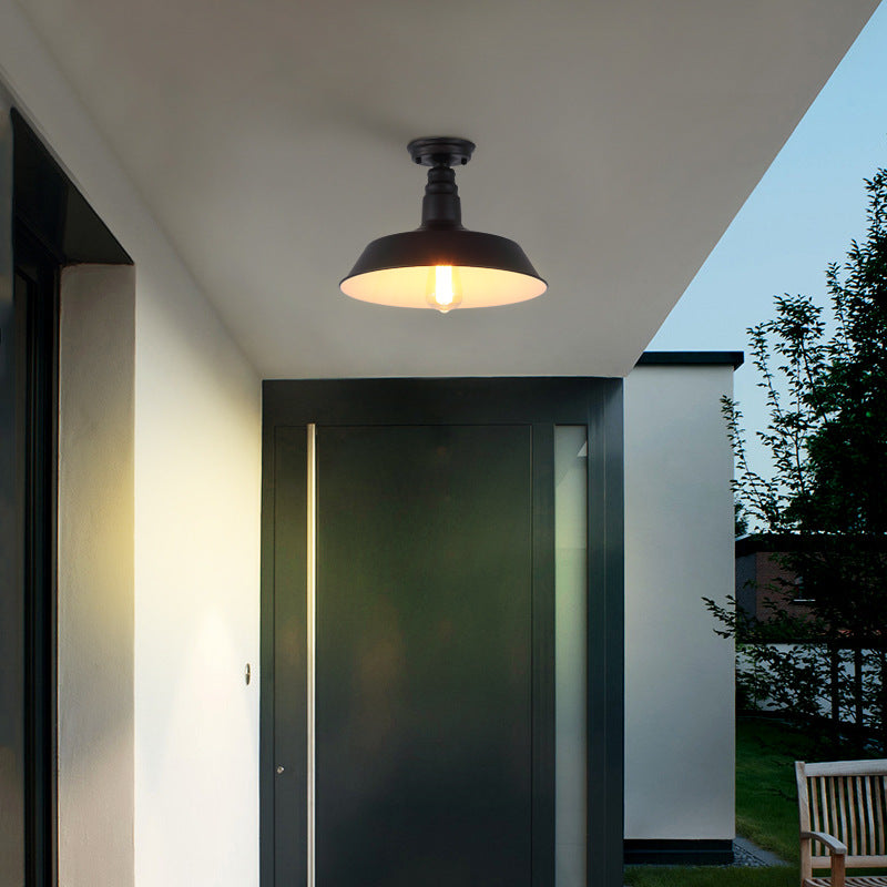 Single Barn Shade Ceiling Lamp Rustic Metal Semi Flush Mount Lighting for Corridor Clearhalo 'Ceiling Lights' 'Close To Ceiling Lights' 'Close to ceiling' 'Semi-flushmount' Lighting' 2462836