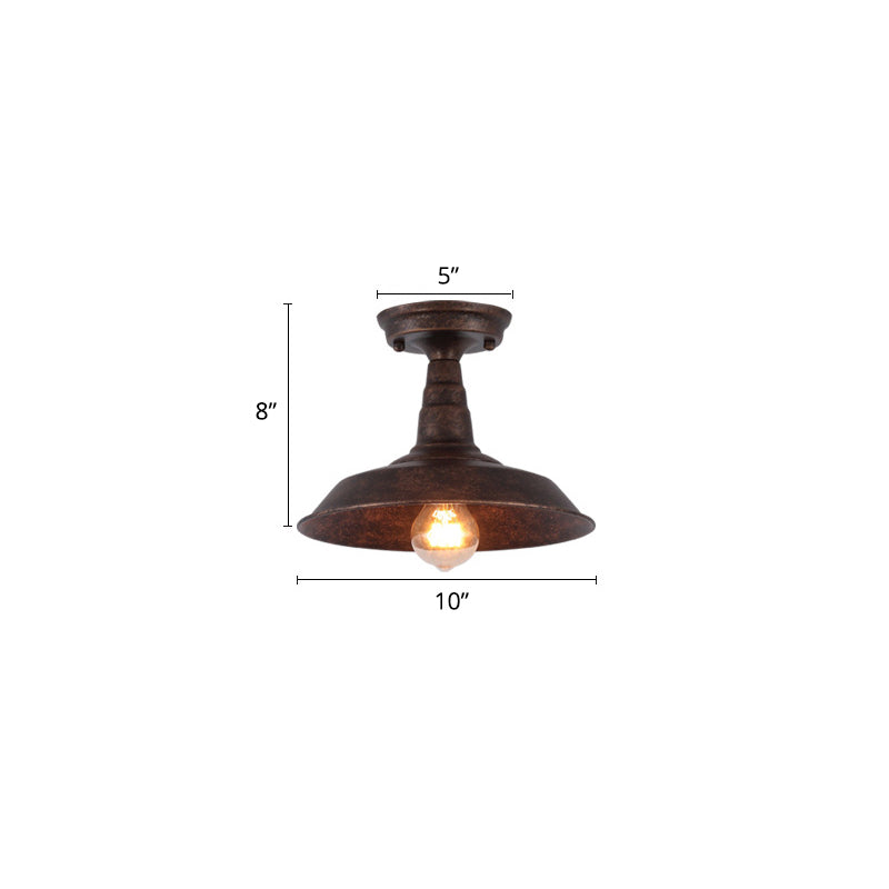 Single Barn Shade Ceiling Lamp Rustic Metal Semi Flush Mount Lighting for Corridor Clearhalo 'Ceiling Lights' 'Close To Ceiling Lights' 'Close to ceiling' 'Semi-flushmount' Lighting' 2462838