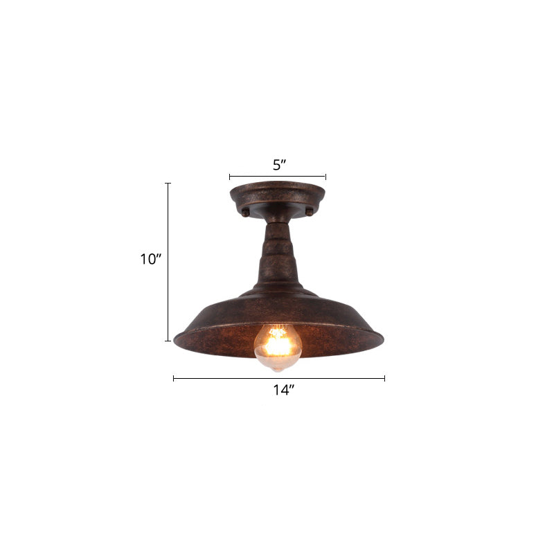 Single Barn Shade Ceiling Lamp Rustic Metal Semi Flush Mount Lighting for Corridor Clearhalo 'Ceiling Lights' 'Close To Ceiling Lights' 'Close to ceiling' 'Semi-flushmount' Lighting' 2462839