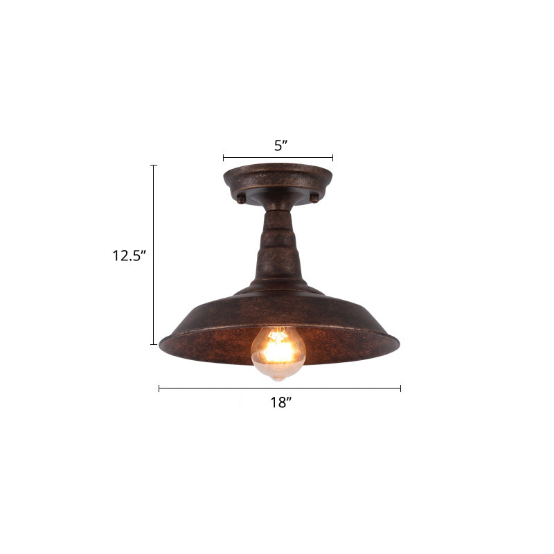 Single Barn Shade Ceiling Lamp Rustic Metal Semi Flush Mount Lighting for Corridor Clearhalo 'Ceiling Lights' 'Close To Ceiling Lights' 'Close to ceiling' 'Semi-flushmount' Lighting' 2462840
