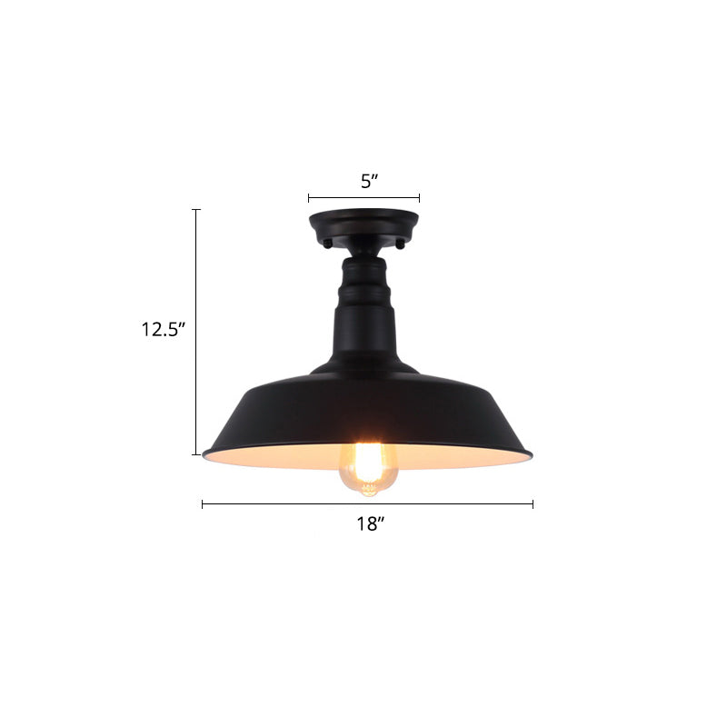 Single Barn Shade Ceiling Lamp Rustic Metal Semi Flush Mount Lighting for Corridor Clearhalo 'Ceiling Lights' 'Close To Ceiling Lights' 'Close to ceiling' 'Semi-flushmount' Lighting' 2462842